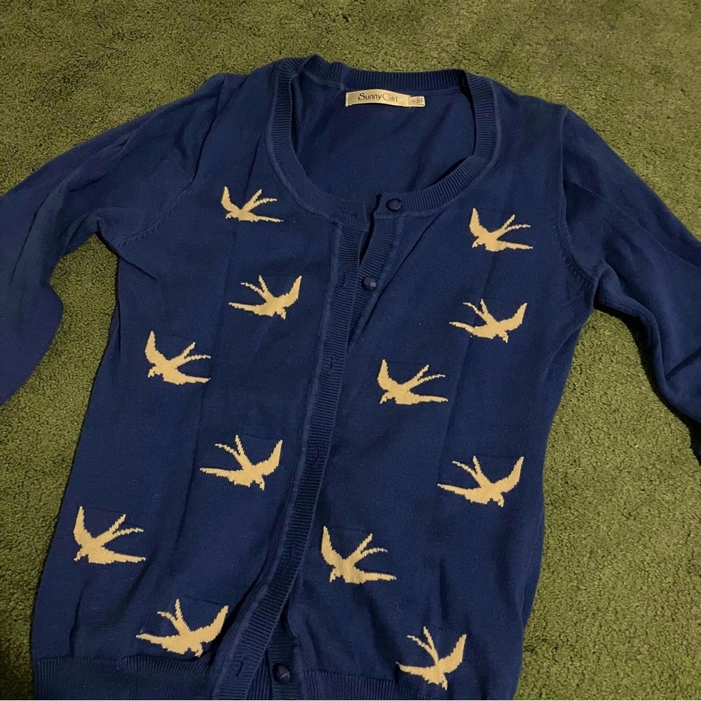 Sunny Girl ModCloth Blue Bird Cardigan